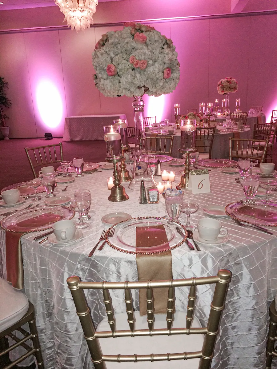 A Sweet Sixteen setup in the ballroom at The Palace Center